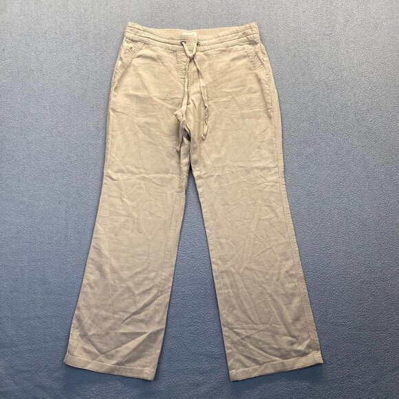Per Se Pants Womens Size M Linen  Beach Drawstring Beige Coastal,Pockets - Picture 1 of 9